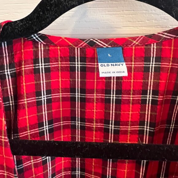 Old Navy Puff-Sleeve Red Plaid Seersucker Mini Wrap Dress Size Large - Picture 3 of 4